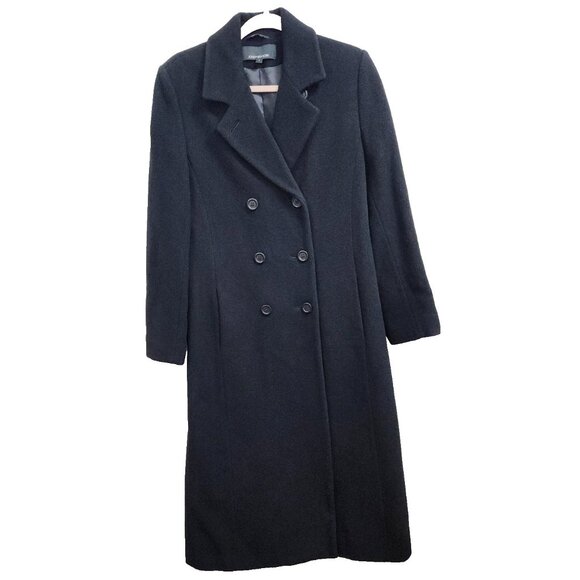 Jones New York Women’s Wool Blend Long Coat Black Double Breasted Belted Back 4 - Picture 4 of 15